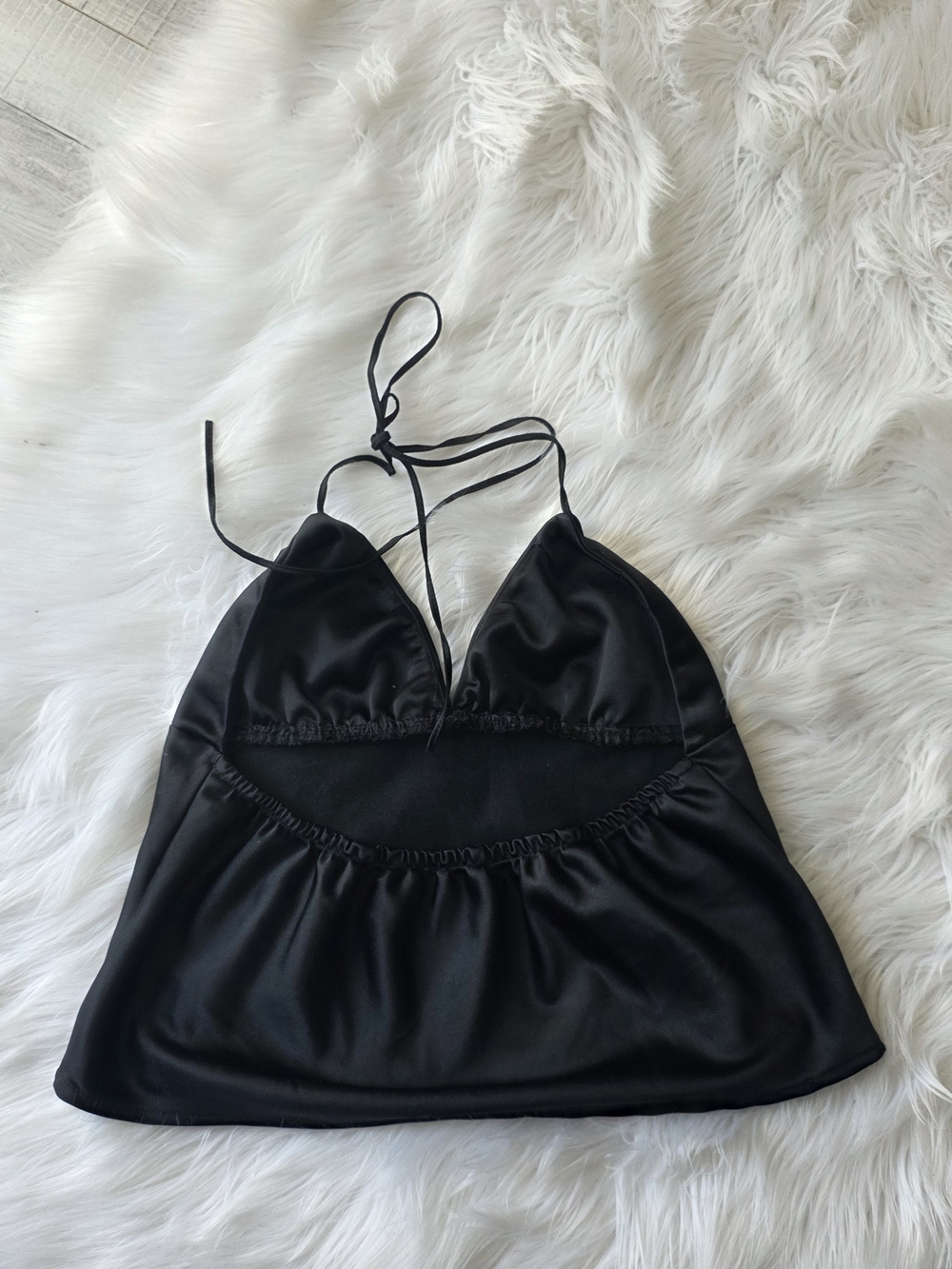 Black Satin Halter Cropped Top - Women Size S - Picture 3 of 4